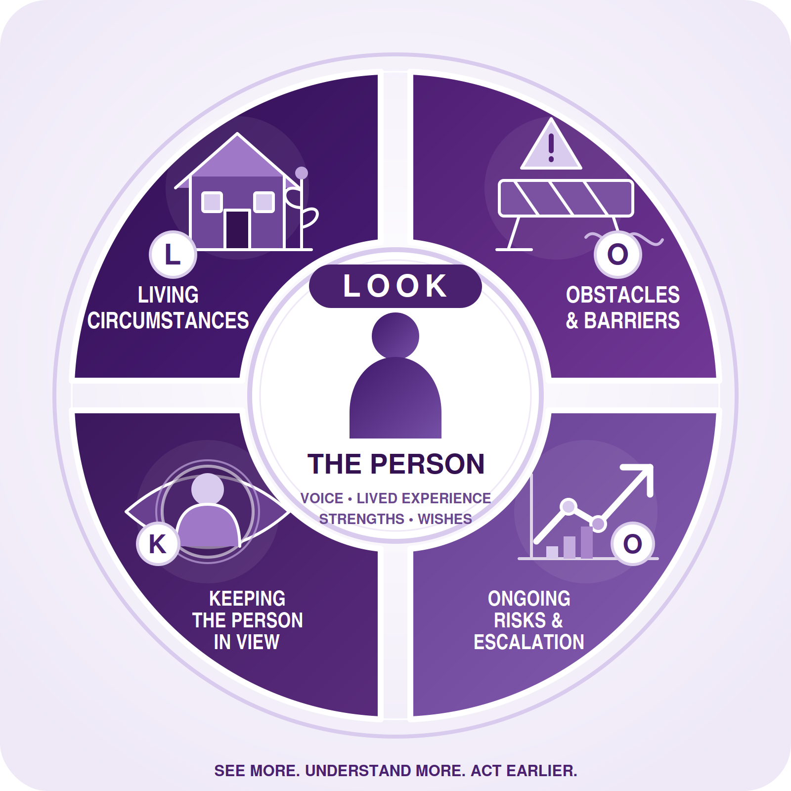 LOOK Safeguarding Framework: Living Circumstances, Obstacles and Barriers, Ongoing Risks and Escalation, and Keeping the Person in View